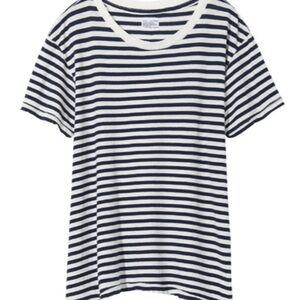 Nili Lotan Navy and White Striped Short Sleeve Tee